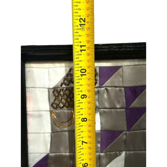 Vtg Satin Half Square Triangle Elephant Embellished Framed Textile Art - Picture 10 of 10